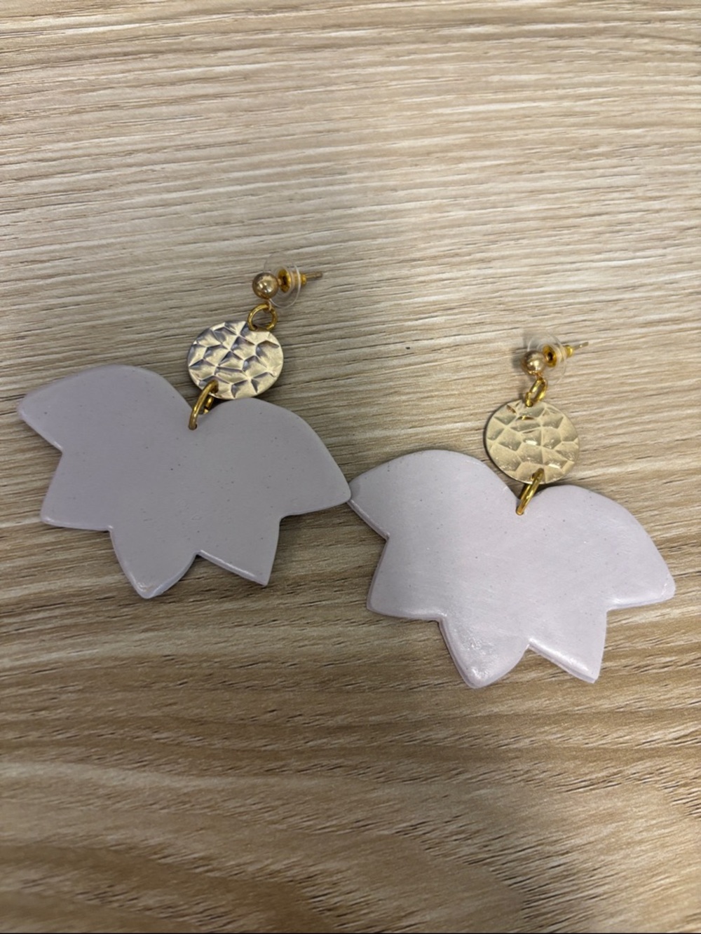 Lavender Petal Drop Earrings with Gold Discs